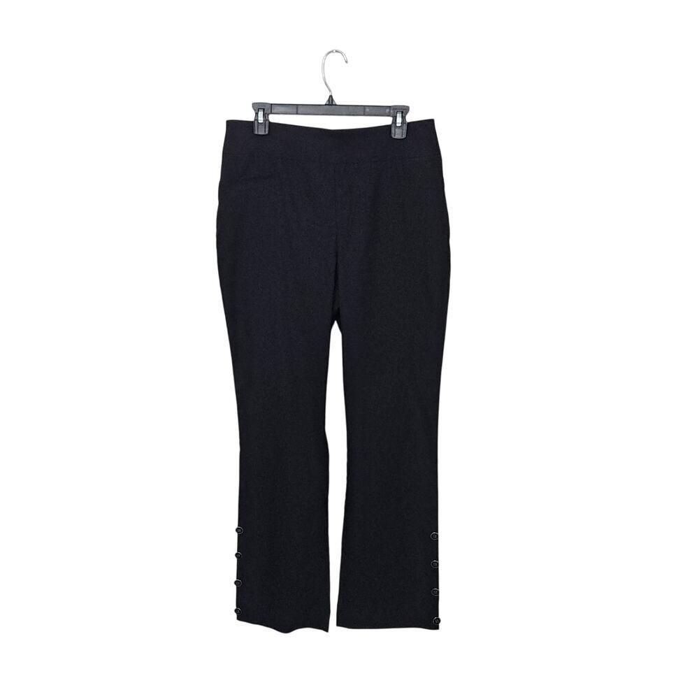 NWT NY&C High-Waisted Pull-On Button Ankle Accents Sz Large Black Pants Stretch